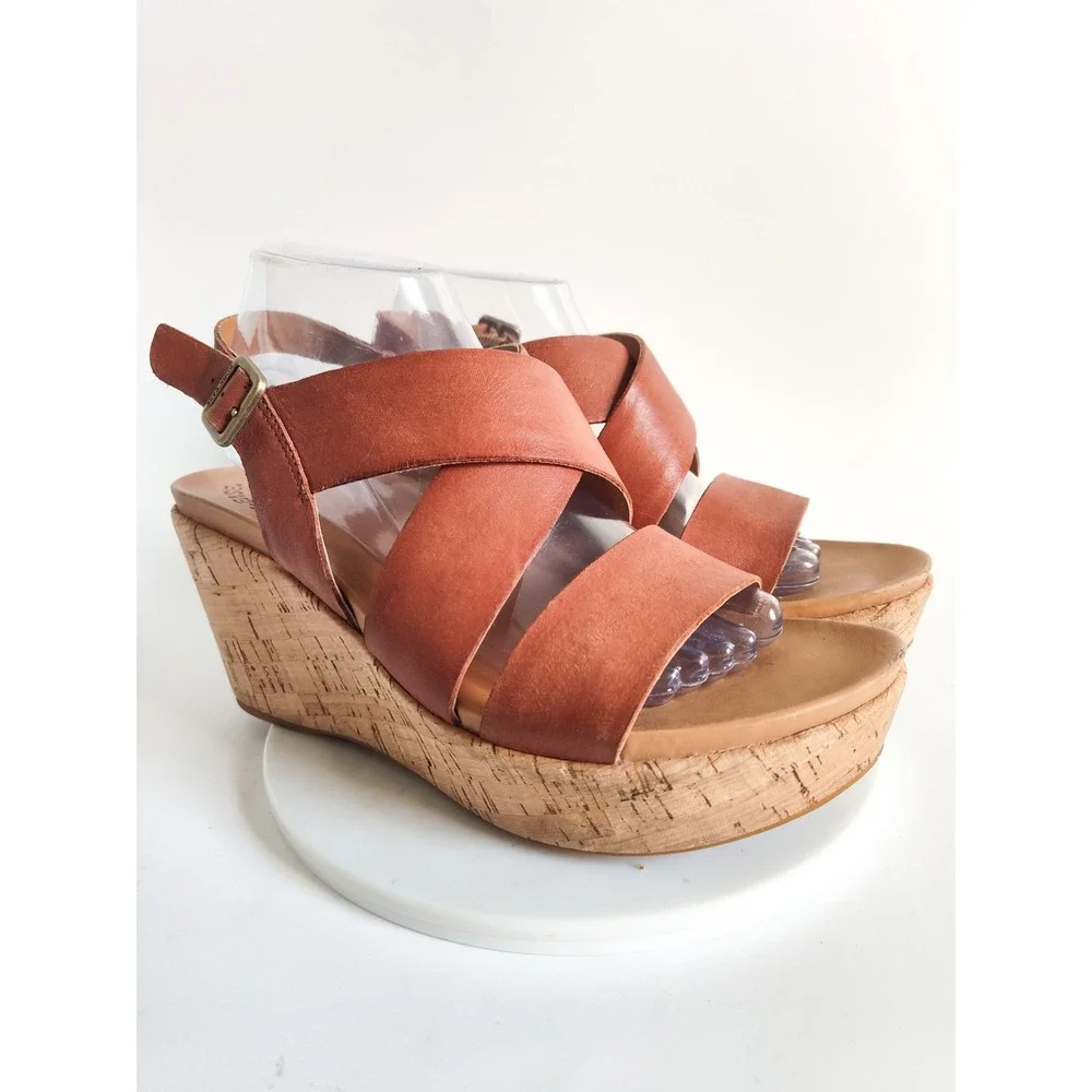 Kork-Ease‎ Wedge Sandals 10 Strappy Leather Cork Platform Ashcroft Boho Summer